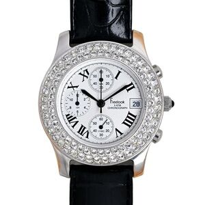 Freelook Chronograph Diamond Bezel 36mm Wrist Watch Genuine Black Leather
